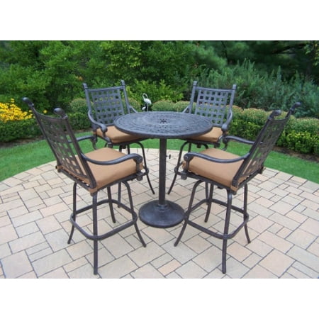 5 Piece Aged Black Finish Aluminum Outdoor Furniture Patio Bar Set