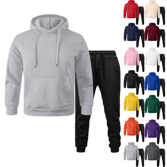 Unisex Solid Hoodie Jogger Pants Set Long Sleeve Plain Hooded Top Elastic Cuff Joggers 2 Piece Tracksuit Outfit XL