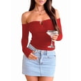 thumbnail image 2 of Tops de Larga con Hombros Descubiertos para Mujer, Ideales para Salir, Clubs de Moda de Otoño Y2K, Conciertos de Vino Tinto M, 2 of 9
