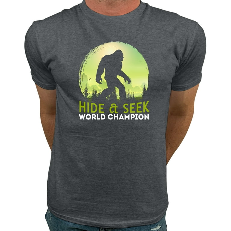 Market Trendz Bigfoot Hide and Seek Cotton T Shirt - Sasquatch Tshirt Green on Charcoal X-Large