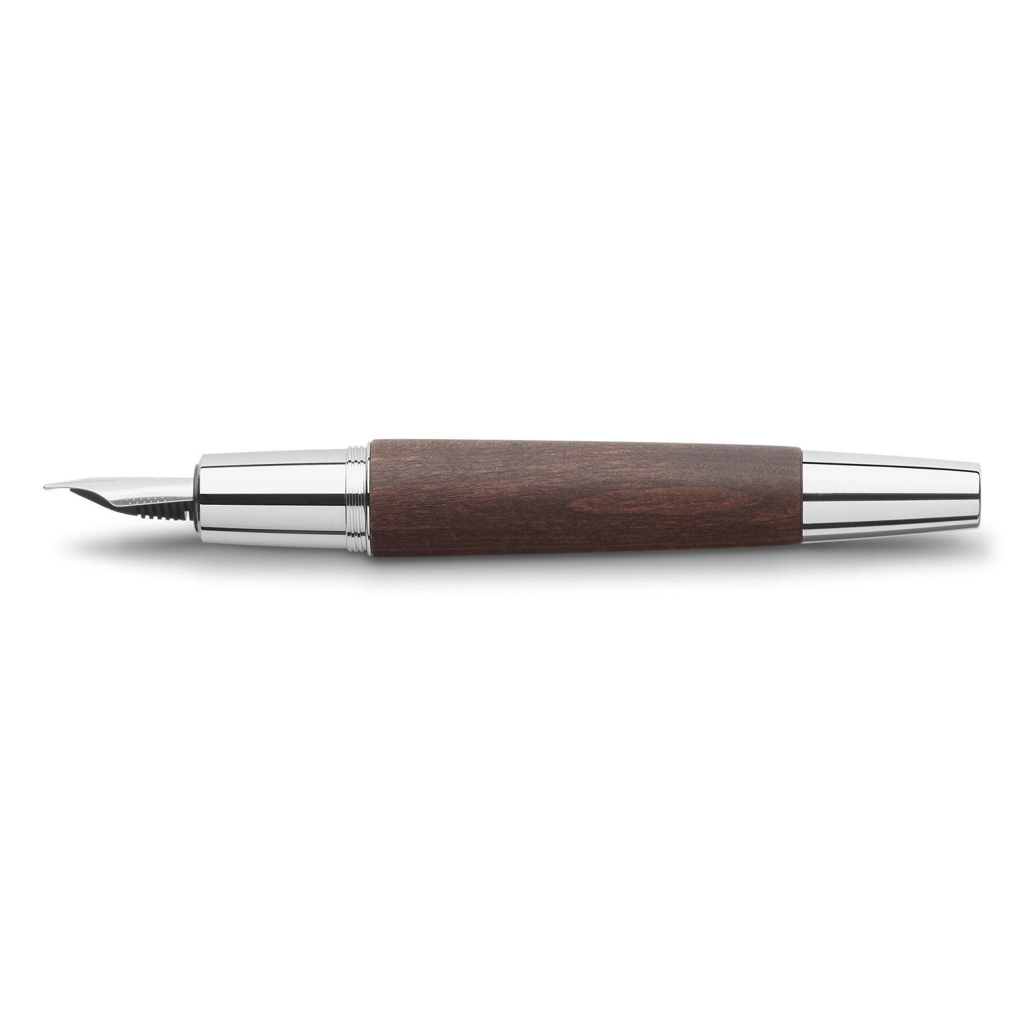 Faber-Castell Emotion Wood and Polished Chrome Dark Brown Fountain Pen - Medium