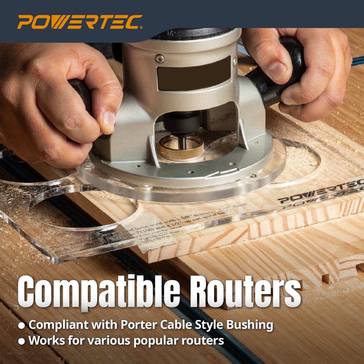 POWERTEC Solid Carbide Downcut Spiral Router Bits, Brass Inlay Kit with Router Guide, Collar, Centering Pin & 1/8" CD x 1/4" SH Router Bit, Compatible w/ 1/4" Router Templates for Woodworking (71333)