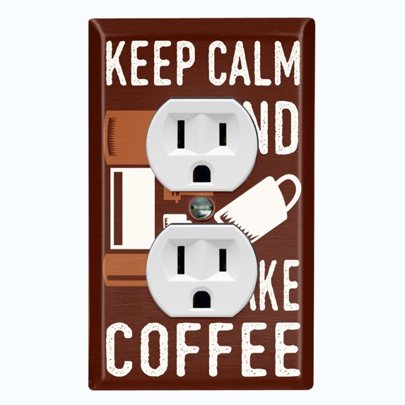 Metal Light Switch Wall Plate Outlet Cover (Keep Calm And Make Coffee Brown - Single Duplex)