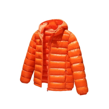 YNGKMEA Boys and Girls Hooded Puffer Jackets Ultra Lightweight Puffer Coats Casual Packable Down Jackets Travel Vacation Autumn and Winter Coat Orange 13-14 Years