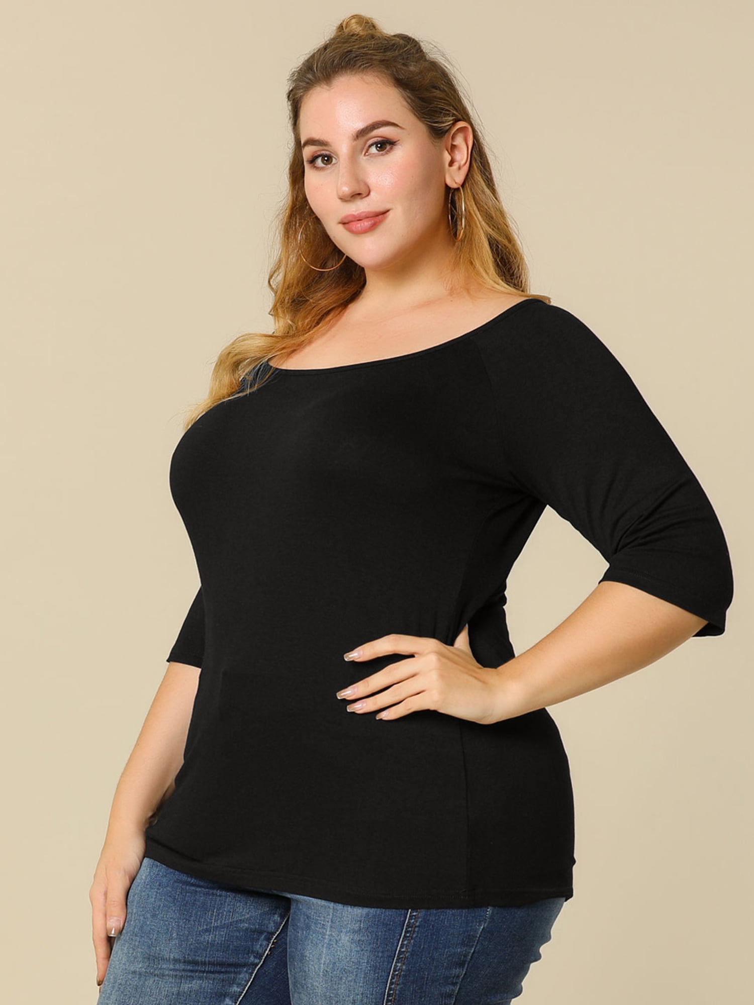 DARING DIVA Women's Slim Fit Pullover Boat Neck Stretchable T-Shirt L Black