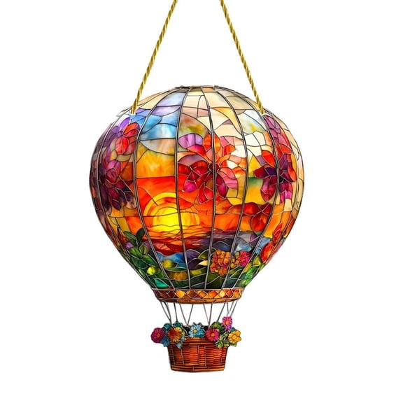 Hot air Balloon Solar-Powered Garden Light - Acrylic Hanging Sun Catcher with Warm Glow, Perfect for Outdoor Patio, Garden, or Indoor Decor (20x15x1cm / 7.87x5.91x0.39 in).