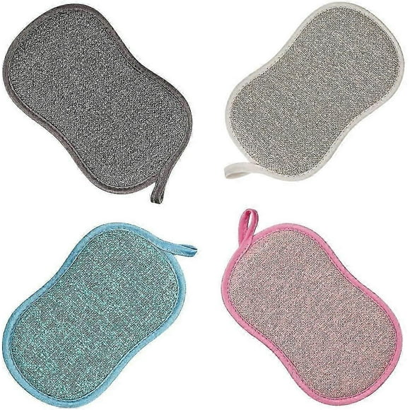 Dishwashing Sponge Washable Antibacterial Microfiber Reusable Double Sponge Scouring Pads for Nonstick Pans Pots Pans (4pcs Sponge)