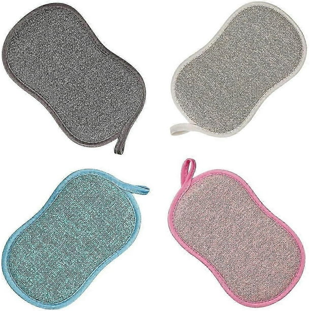 Dishwashing Sponge Washable Antibacterial Microfiber Reusable Double Sponge Scouring Pads for Nonstick Pans Pots Pans (4pcs Sponge)
