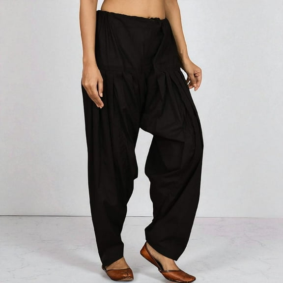 Peekdee Women Cotton Salwar Regular Fit High Rise Readymade Black Patiala Salwar Indian Ethnic Churidar Salwar One Size