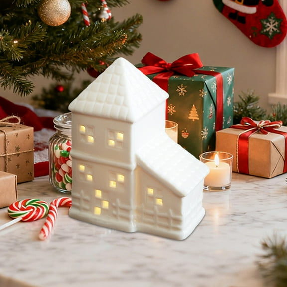 Ceramic Christmas Village Houses with LED Lights,Porcelain Christmas Town Scene Collection,Lighted Holiday Desktop Ornaments for Xmas Decor,Rustic Farmhouse Tabletop Display,Home Decor Night Light