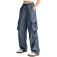 thumbnail image 4 of Cargo Pants Women Quick Dry Parachute Hiking Pants with Pockets Elastic Waist Lightweight Water Resistant Joggers Gray S, 4 of 5