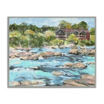 Stupell Industries Rocky River Landscape Landscape Painting Gray Framed Art Print Wall Art, 14 x 11