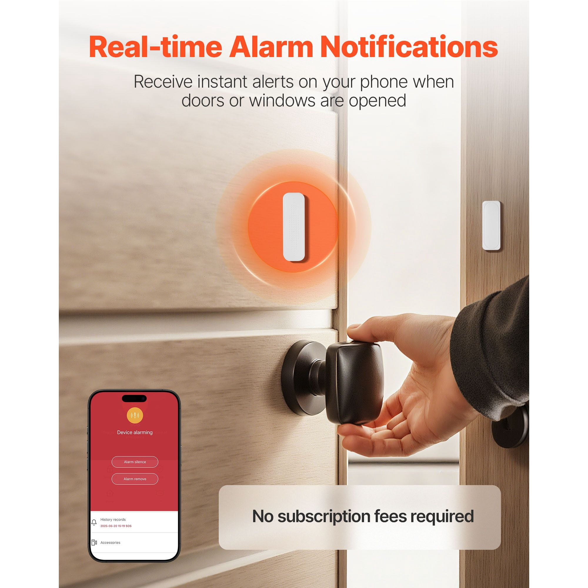Smart Door Window Sensor Alarm, App Control 656ft Range Voice Assistant Compatible, Real-Time Alerts Home Security System for House Business