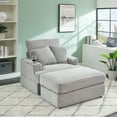 thumbnail image 4 of Upholstered Armchair with  Ottoman , Sleeper Chair ,Corduroy Chaise Longue Chair , Comfy Deep Seat Oversized Chaise Lounge Indoor with cup holder, 4 of 12
