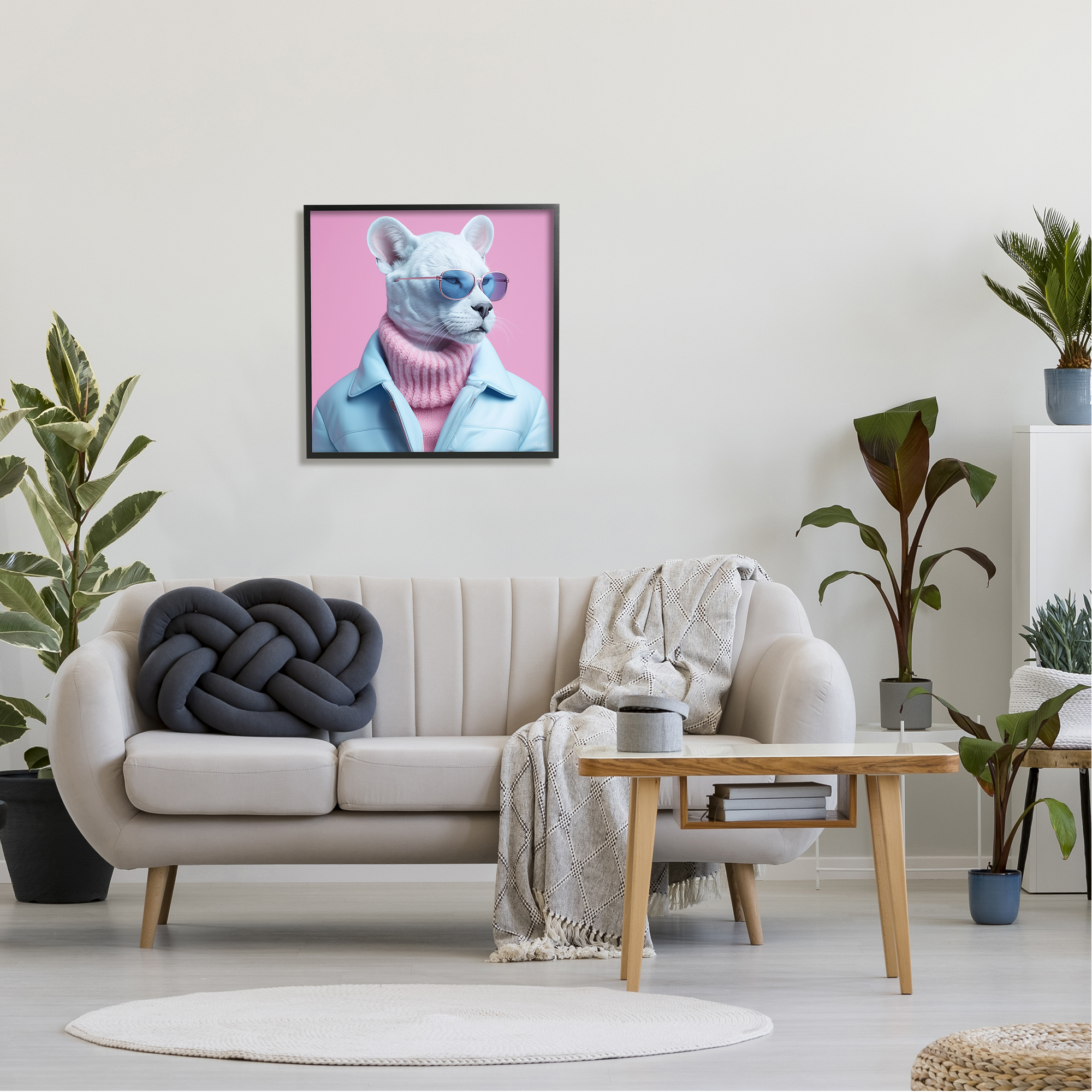 Stupell Industries Pastel Stylish Panther Animals & Insects Painting Black Framed Art Print Wall Art, 24 x 24
