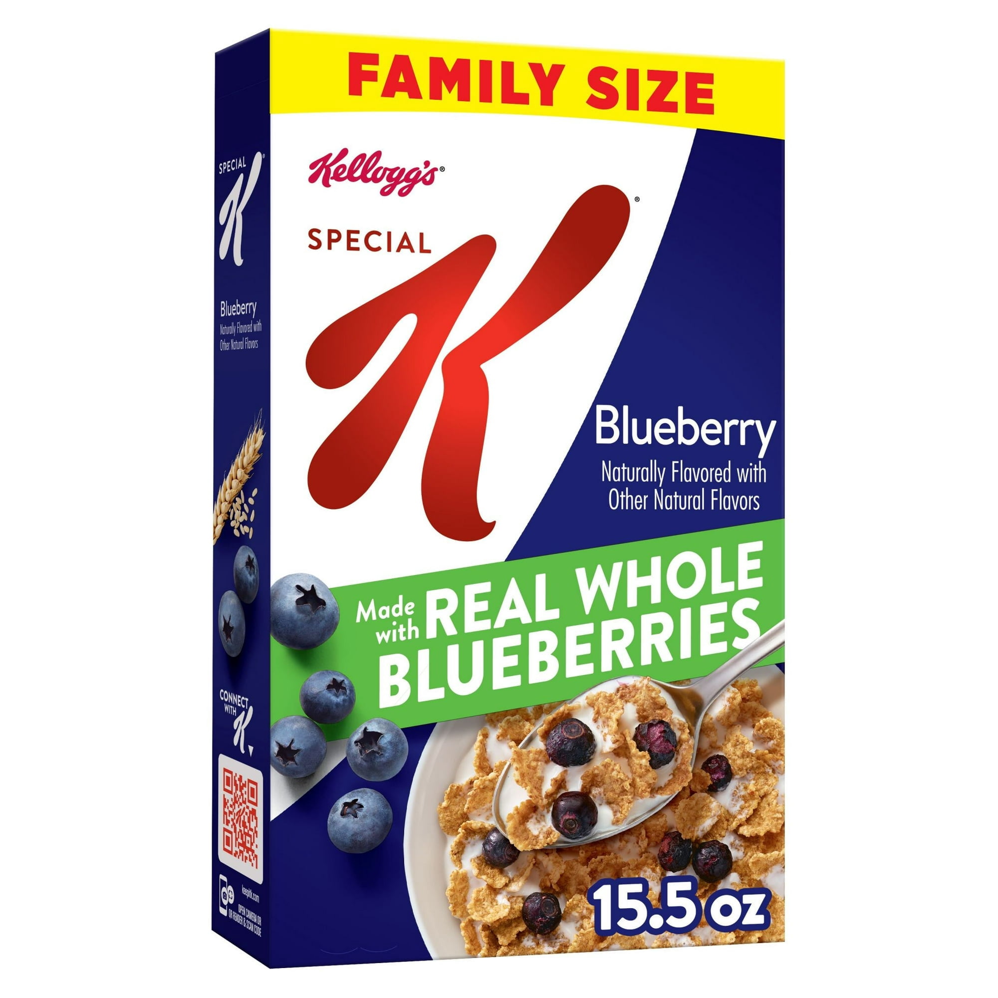 Kellogg's Special K Breakfast Cereal, Fiber Cereal, Family Breakfast, Family Size, Blueberry, 15.5oz (Pack 4)