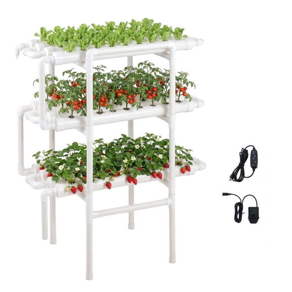 Hydroponics Growing System Kit, 108 Sites 3-Tier Indoor Grow Kit with Timer, UPVC Hydroponic System for Vegetables, Herbs, Fruits - Home Garden Plant Growing