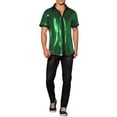 thumbnail image 2 of INSPIRE CHIC Men's Sequin Party Shirt Contrasting Color Short Sleeve Button Down Top 2XL Green, 2 of 5