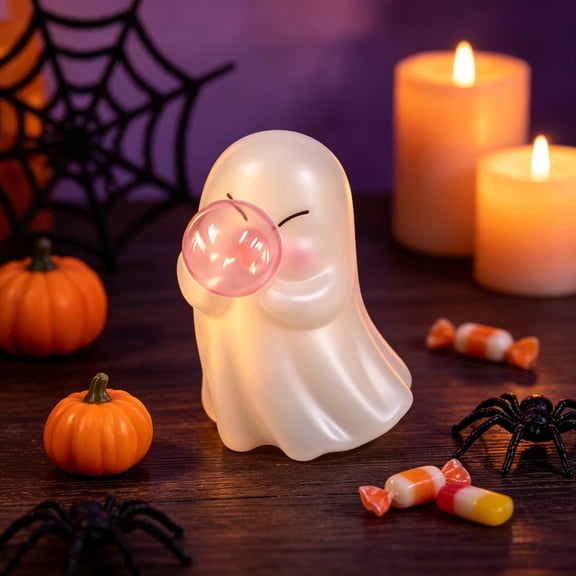 Halloween Blow Mold Ghost Decor with Bubble Light, Iridescent Lighted Ghost Halloween Decor, Vintage Tabletop Decor for Indoor Outdoor, Mantel, Shelf, Entryway, Fall Home Holiday