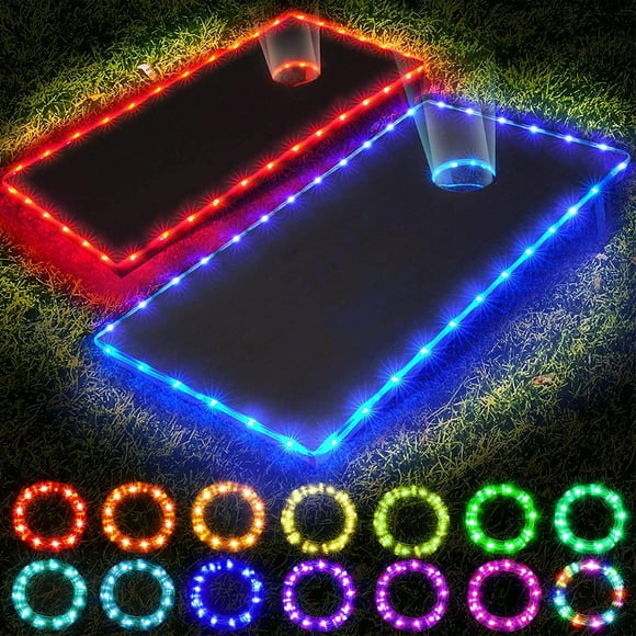 9.8ft/11.8ft 30/36 LEDs Cornhole Lights 2 Sets 16 Color RGB Remote Control Cornhole Edge and Ring Lights 4 Modes IP68 Waterproof Cornhole Night Light for Kids Playing Cornhole Game