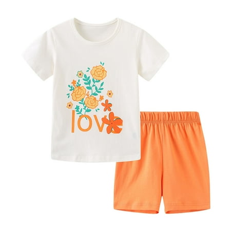 

ZRBYWB Summer Children s Short Sleeve Shorts Two Piece Knitted Cotton Cartoon Flower Pattern Children s Suit
