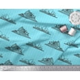thumbnail image 2 of Soimoi Blue polyester Crepe Fabric Stripe & Sydney Opera House Architectural Printed Fabric 1 Yard 42 Inch Wide, 2 of 3