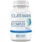FolateMaxx L-Methylfolate + B12 Methylcobalamin & B6 Blend (7.5mg) - 60 Capsules - Active B-Complex with Cofactors & Essential Amino Acids - Non GMO, Gluten Free, No Fillers