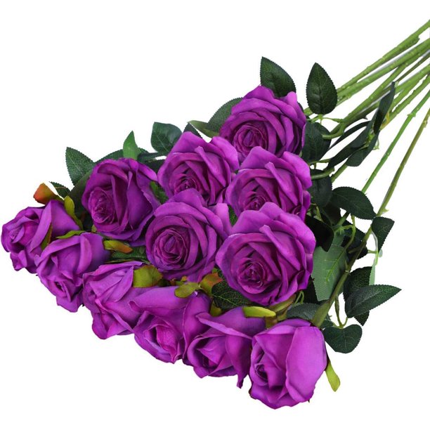 YZhouD - Ramo de 12 rosas artificiales de seda de tallo largo para decoración del hogar, bodas y fiestas (12 unidades, color negro)