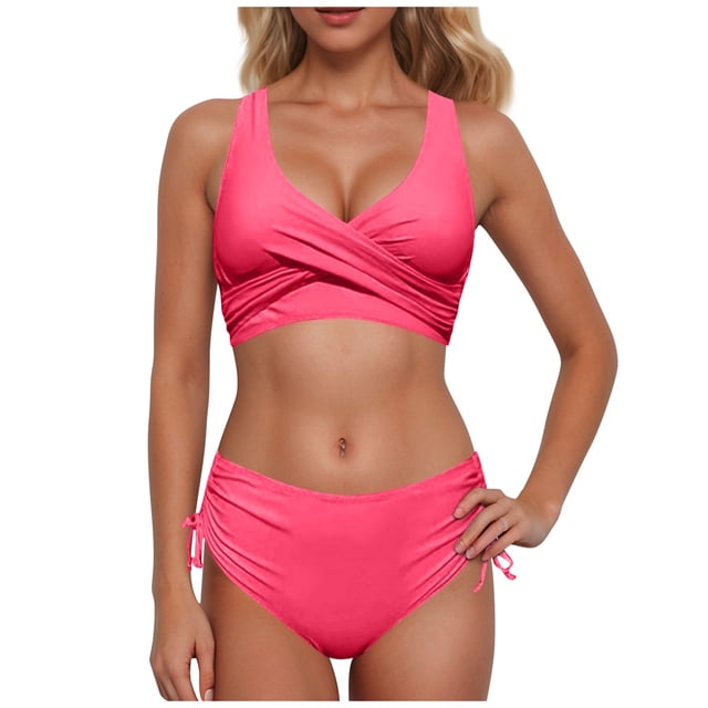 YuYuBao Women Swimsuits Bikinis Two Piece Retro Ruched Push Up Padded Top High Waist Bottom Bikini Beach Bathing Suits