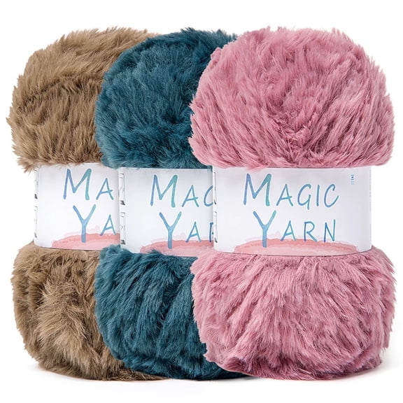 NORVIAN 3 Skeins Long-Haired Faux Mink Fur Yarn, #6 Super Bulky 100% Polyester Fuzzy Imitation Mink Yarn, 100g(3.53oz), 50m(54.68yds)Per Skein