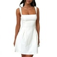 thumbnail image 2 of Womens 2025 Mini Sleeveless Dress Backless Tie Square Neck Short Party Dress Cream White S, 2 of 9