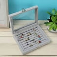 thumbnail image 5 of Simple Velvet Ring Earring Jewelry Display Organizer Box Tray Holder With glass cover Portable Jewelry Storage Case For Travel Grey Ring Box, 5 of 6