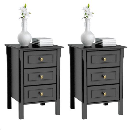 Topeakmart 2pcs 3 Drawers Nightstand Tall End Table Storage Wood Topeakmart 2pcs 3 Drawers Nightstand Tall End Table Storage Wood Cabinet Bedroom Side Black