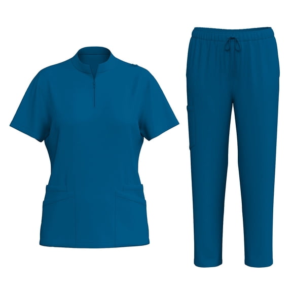 JGNGSHN Medical Uniforms Womens 7 Pocket Cool Stretch Jogger Scrub Set with Regular and Petite Sizes