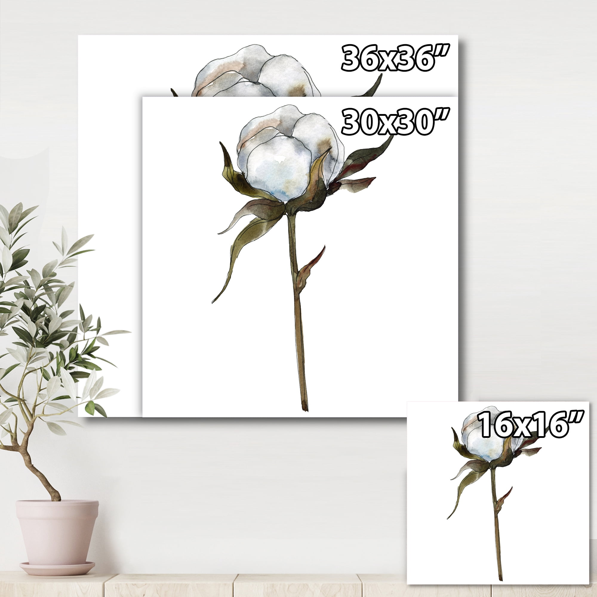 Designart ' Cotton Flower Retro Style ' Traditional Canvas Wall Art Print