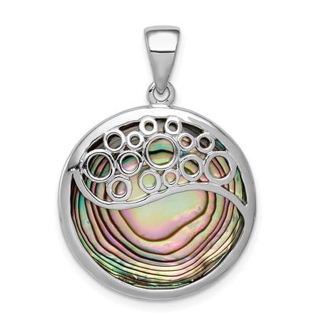 Diamond2Deal 925 Sterling Silver Rhod-Plated Abalone Pendant for Women (L- 1.19 inch)