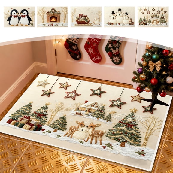 Nkmbld Christmas Door Mat Outdoor, Christmas Stereoscopic Embroidery Style Carpet Entrance Doormat Household Absorbent Nonslip Floor Mats