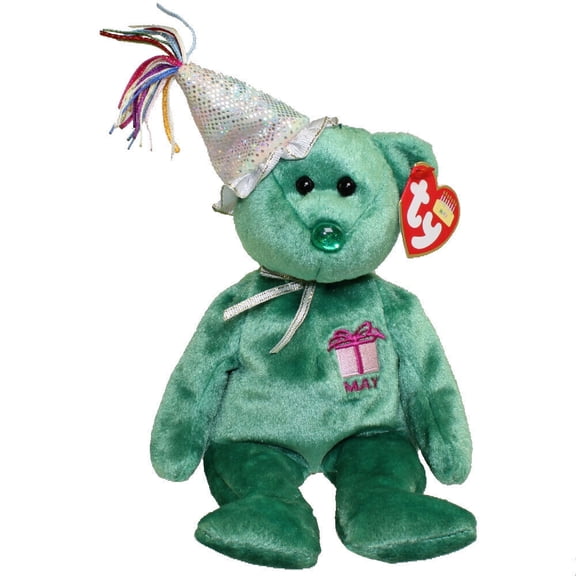 TY Beanie Baby - MAY the Teddy Birthday Bear (With Hat)( 9.5"  Plash)(BONUS ONE RANDOM TY ERASER)