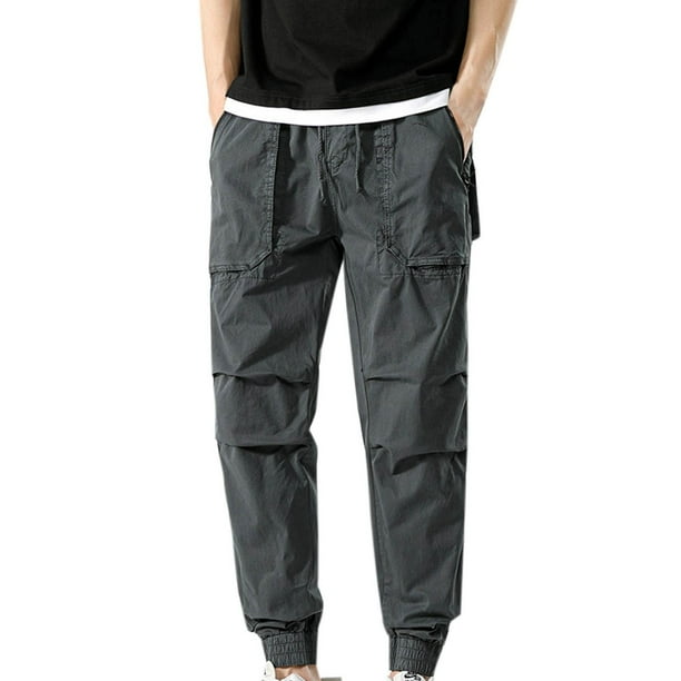 Pantalones largos de moda para hombre, casuales, de color sólido, con cremallera, bolsillos, cuerda elástica, pantalones casuales para hombre.