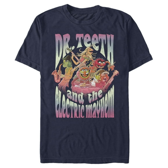 Men's The Muppets Dr. Teeth and The Electric Mayhem  Graphic Tee Navy Blue Large