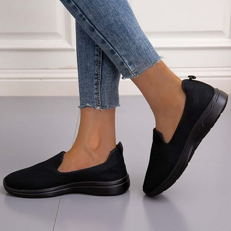 

YOTAMI Breathable Sport Shoes Flying Woven Soft Sole Casual Shoes for Women Mesh Flat Shoes Large Size Fly Woven Breathable Single Outdoor Hiking Travel Shoes Black 5-5.5