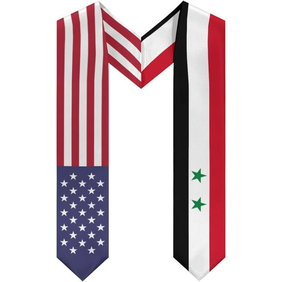 Syria Mix United States Flag Graduation Stole Sash For Study Aboard International Students