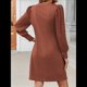 thumbnail image 5 of Vestido de Punto para Mujer con Mangas Abullonadas, Cuello Redondo, Informal, para Otoño e Invierno Rojo Ladrillo M, 5 of 6