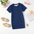 thumbnail image 5 of Abcomgle Summer Dresses for Girls 14-16 Casual A Line Short Sleeve Girls Tshirt Dresses Solid Crew Neck Sundresses Loose Lightweight Dresses,Navy,9-10Years, 5 of 7