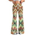 thumbnail image 2 of Women's Fashion Loose Drawstring Waist Retro Printed Casual Sports Flared Pants, Elastic Joggers Sweatpants, Stylish Yoga Pants for Women,Green,2XL, 2 of 8