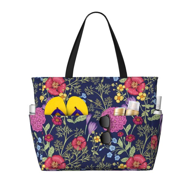 Fotbe Floral Bolsa de Viaje para Playa - Resistente al Agua, Bolsa Tote de Gran Capacidad y Ligera con 7 Bolsillos para Mujeres y Hombres