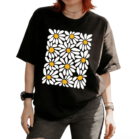 Cozymy Women's Retro Daisy Floral Graphic Tops Short Sleeve T-Shirt Flattering Fit Versatile Tees