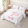thumbnail image 3 of Manfei Pink P Personalized Initial Bed Spread Queen for Girls,Cute Bow Tie Bling Pearl Print Queen Coverlet Set for Teens Women, 3 of 7