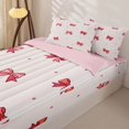 thumbnail image 3 of Manfei Cute Pink Bow Zipper Twin Comforter Sets with Fitted Sheet and 2 Pillowcases,Kawaii Bowknot Zipper Bedding Set,Pink Reversible,4-Piece, 3 of 7