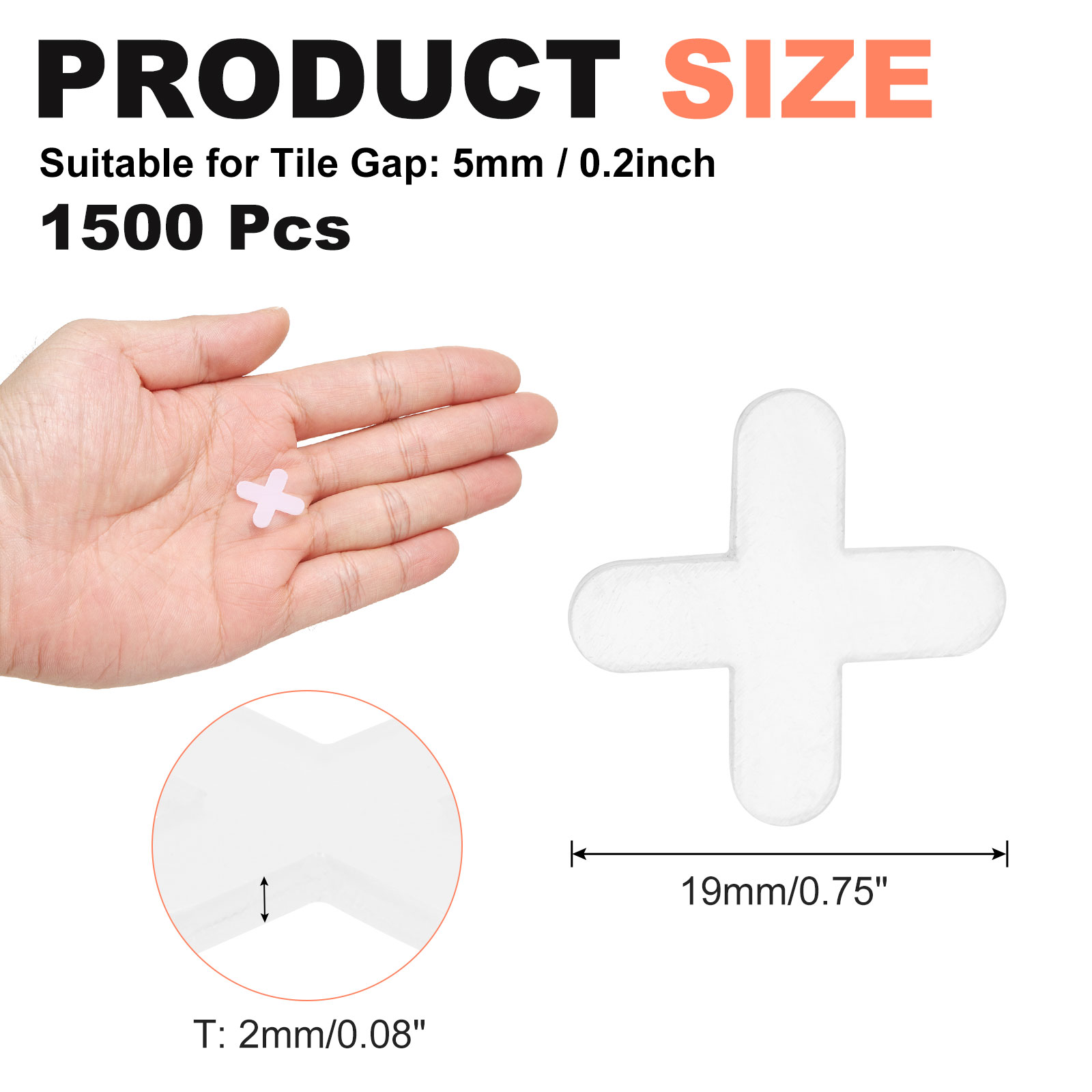 Uxcell 3/16" 5 mm Tile Spacers 1500Pcs Plastic Hexagonal Tile Spacers Spacing Leveling Laying Tools White
